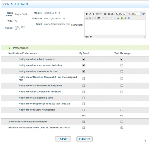 Staff Preference Screen
